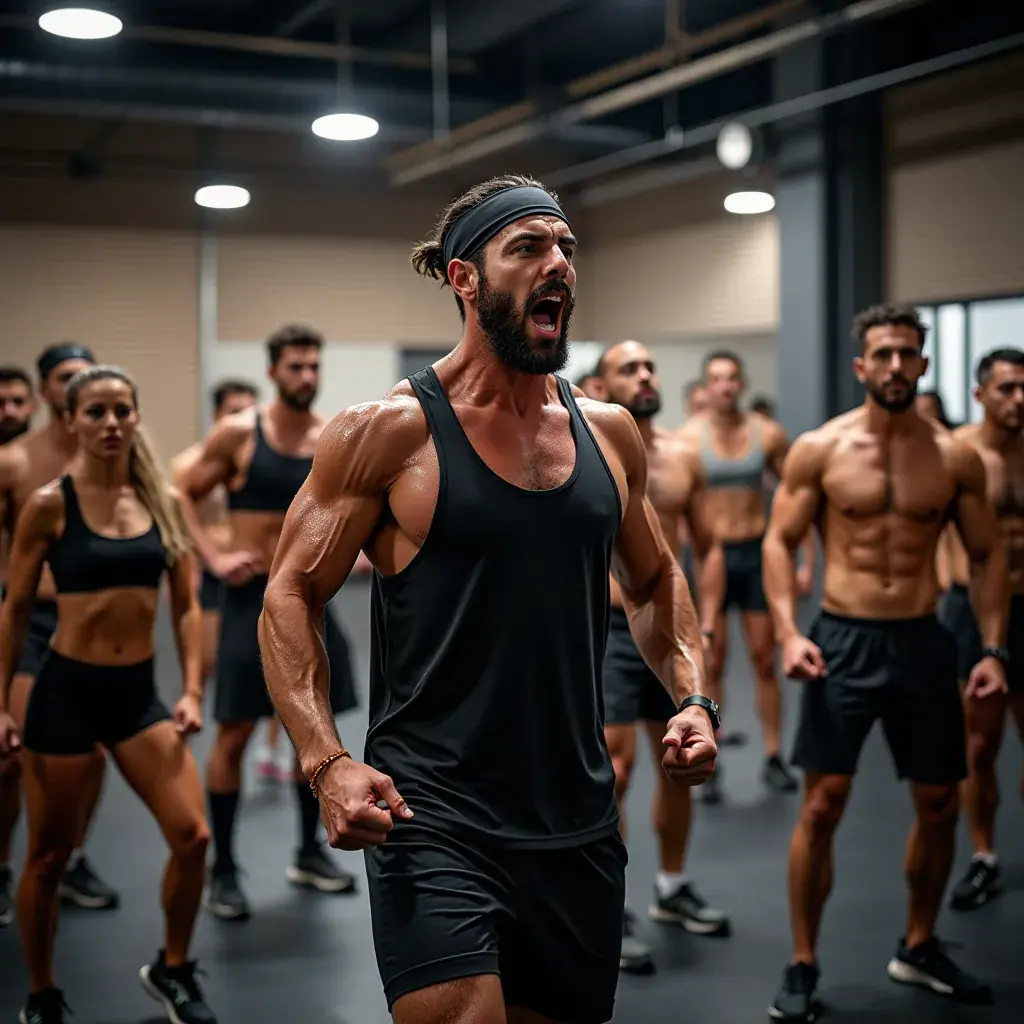 Entrenador explicando la importancia de la nutrición en un programa de fitness.