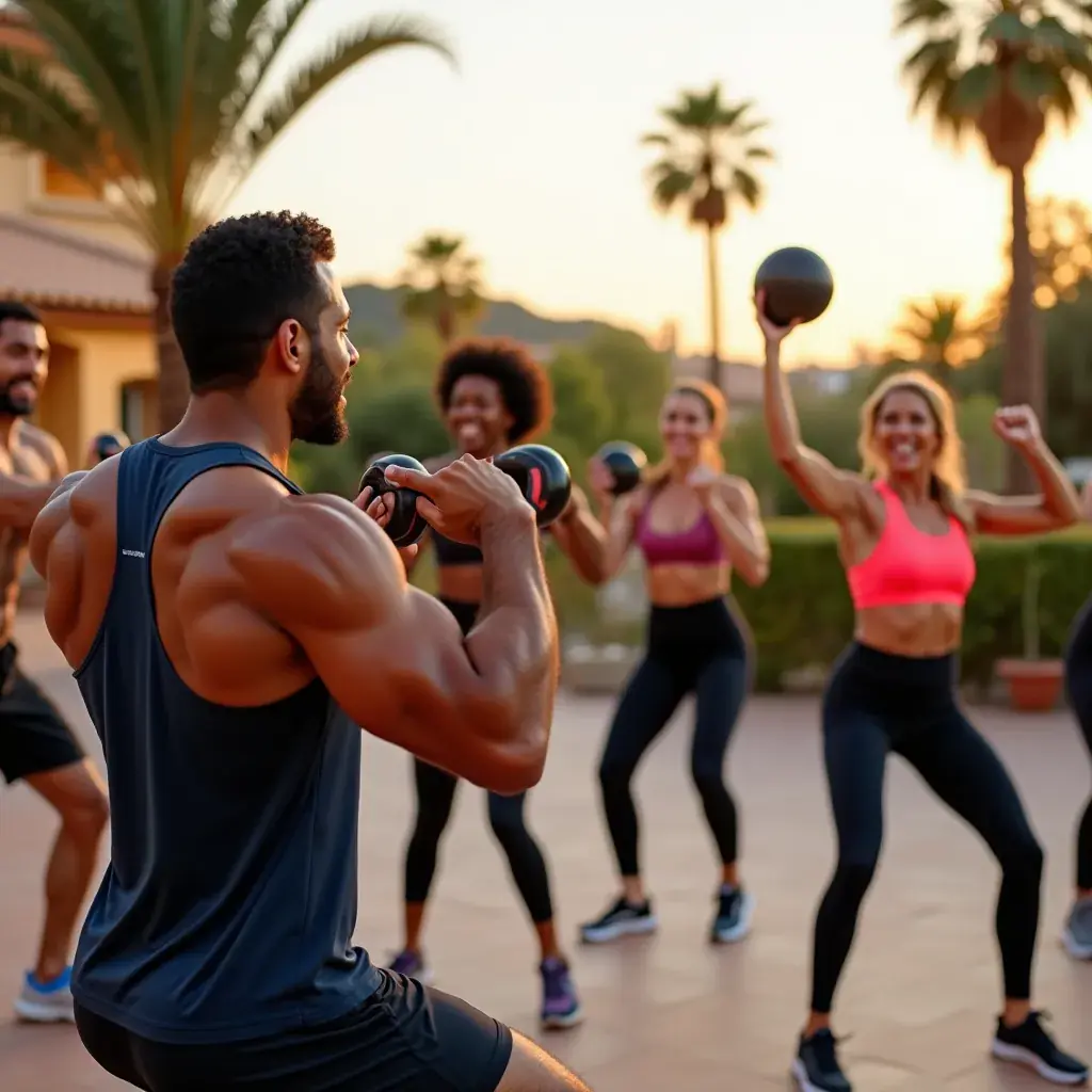 Ejercicio de levantamiento de pesas en pareja para motivarse mutuamente.